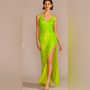 Jules and Cleo David’s bridal  green sequin gown dress